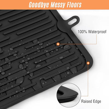 Dahaiwua Waterproof Pet Placemat,Feeding Mats,Non Slipping Cat Food Mats,Cat Food Mats for Floor with Lip,Dog Food Mat-Black