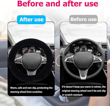 Fluffy Steering Wheel Cover, Winter Warm, Suitable for Most Car Steering Wheels in The 14-15 Inch Range(Black, 1PCS)