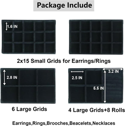 Set of 4 Stackable Jewelry Trays Organizer, Velvet Earring Organizer, Jewelry Organizer Showcase Display Drawer Organizer Storage, Earring Holder Necklace Bracelet Ring Accessary Organizers (Black)