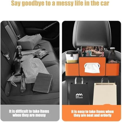 Car Organizers and Storage Box, Multifunctional Car Organizer and Storage Box Back Seat, 3-in-1 Holder Tissue Dispenser, Phone Stand for Snacks, Drinks, Bag Hook, Keep Tidy & Organized (White)