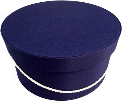 Sarah's Hat Boxes Classic Navy Hat Box – 14.75" x 7.5" (Dia. x Ht.) Handmade in USA – Odorless Non-Toxic Adhesive, Cording Handle – Premium Storage for Hats & Accessories