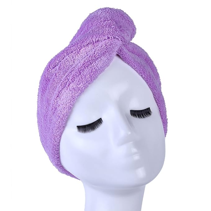 YYXR Microfiber Hair Turban Towel Wrap - Super Absorbent Drastically Reduce Hair Drying Time(2 Pack Puple & Blue)