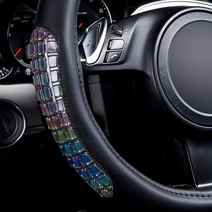 Flying Banner car Steering Wheel Cover Gel Massage Velvet Cool Warm Universal Size 15 inches SUV Truck Anti Slip Odorless Summer Winter (Black Muti-Volor Faux Leather, Gel Massage)