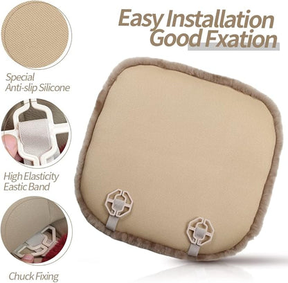 Genuine Sheepskin Auto Seat Pad, Australian Soft Wool Seat Cover Breathable and Sweat-Wicking Comfort Warm Universal Fit,19.2 inch x19.2 inch (Front seat Cushion 1pc, Black)