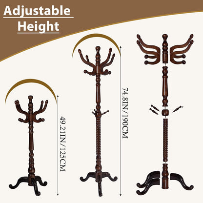 Solid Wooden Coat Rack Stand, Coat Racks Freestanding with 11 Hooks, Natural Birch Wood Coat stands with Triangle Base, Tree Coat Hanger Standing for Entryway Bedroom Office (Antique triangle)