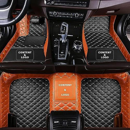 Custom Making Car Floor Mats Compatible for 2000-2025 All Mode Sedan SUV Sports Car Full Coverage Cute Pads Protection Non-Slip Leather Floor Liners (Black+Orange Edge)