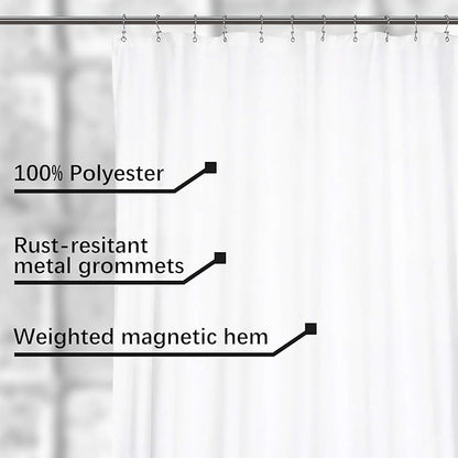 N&Y HOME Fabric Shower Curtain Liner Oversize 96 x 72 inches, Hotel Quality, Washable, Water Repellent, White Bathroom Curtains with Grommets, 96x72