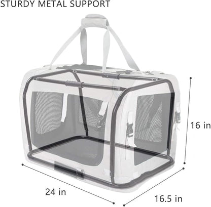 Petseek Extra Large Cat Carrier Soft Sided, Portable Small Dog Carrier for 2 Cats, 24"x16.5"x16" Car Travel Folding Comfortable Design with Bowl, Blue
