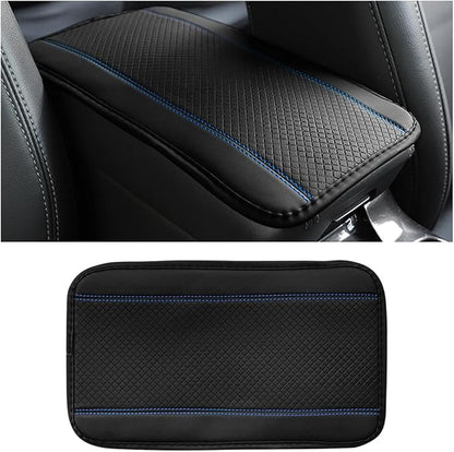 Car Armrest Seat Box Cover, Comfortable Leather Automotive Center Console Cushion Pad, Soft Waterproof Vehicle Arm Rest Protector Mat Accessories, Universal for RV, SUV, Truck (Black/Blue)