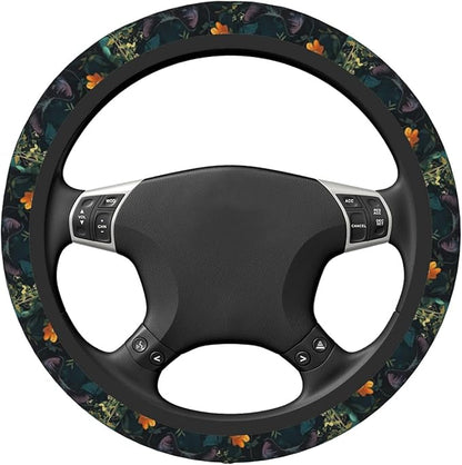 Car Steering Wheel Cover with Anti-Slip Lining, Universal 15 inch Wheel Cover, Fashion Car Interior Accessories for Women Men - Vintage Flower Black Cat