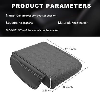 Car Center Console Cover, 12.6"×8.7" Waterproof Leather Auto Armrest Box Protector Elbow Pillow with Storage Pocket, Comfortable Memory Foam Arm Rest Box Cushion Pad, Car Accessories (Gray)