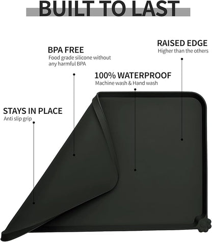 Reopet Waterproof Pet Feeding Mat with High Raised Edges, Heavier and Thicker Placemats for Cat Dog Water Bowl with BPA Free, Dogs Cats Food Mats for Messy Drinkers to Prevent Spill and Protect Floors