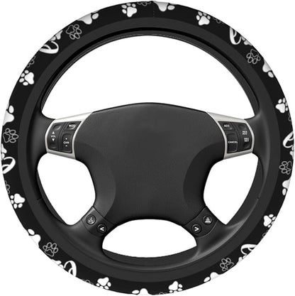 Paw Print Steering Wheel Cover - Dog Paw Print Steering Wheel Cover Dogs Prints Anti-Slip Breathable Universal for 15 Inch Car with 2 Pieces Car Coasters for Men/Women