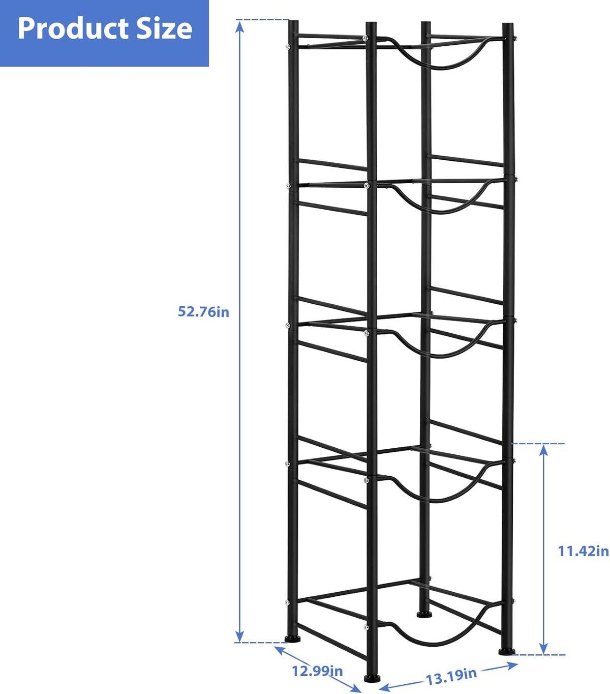 smusei 5 Gallon Water Bottle Holder - 5 Tier Detachable Cooler Jug Holder Storage Rack - Heavy Duty Gallon Jug Organizer for Home, Kitchen, Office, Breakroom - Black