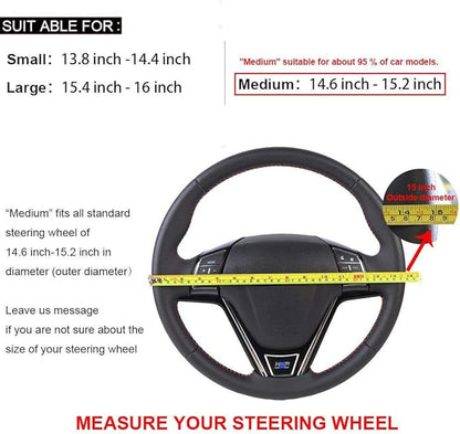 Genuine Leather 15.5 Inch Large Car Steering Wheel Cover with Needle Thread for Buick GL8 SUVS Trucks Etc.Black