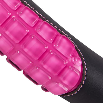Flying Banner car Steering Wheel Cover Gel Massage Velvet Cool Warm Universal Size 15 inches SUV Truck Anti Slip Odorless Summer Winter (Black Pink, Gel Massage)