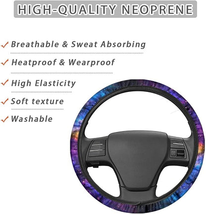 AFPANQZ Nebula Galaxy Design Steering Wheel Covers 14-15" inch Universal Fit Most Car Sedans SUVs Comfort Grip Comfortable Handmade Neoprene Breathable Steering Wheel Protector Blue Purple