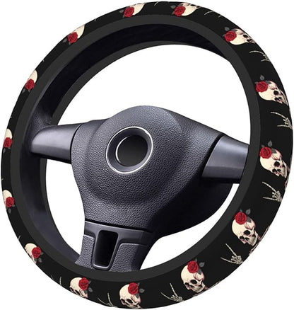 Hippie Skeleton Steering Wheel Cover Women, Comfortable Elastic Steering Car Wheel Cover Fit 15 inches Universal Accessories Suvs Trucks Decor
