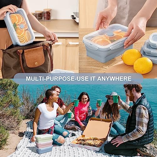KIGI 【3 PACK】 40.6OZ Collapsible Silicone Bento Box Food Storage Containers with Lids Airtight Meal Prep Containers,Microwave Safe