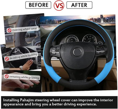 Pahajim Car Steering Wheel Cover for Women Men Universal PU Leather Steering Wheel Accessories Anti Skid 14.5-15 Inch (37-38cm) Forro Volante Carro (Pink)
