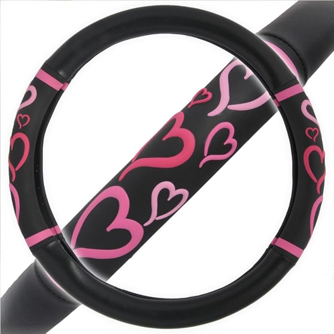 BDK Universal Fit Universal Love Story Steering Wheel Cover - Rubber (Love Story Pink)