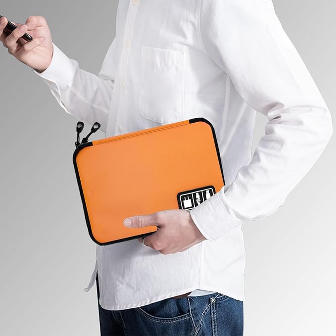 Electronics Travel Organizer,Portable Waterproof Electronic Travel Storage Bag for Small Charging Cord Storage,Charger,SD Card etc,for Travel,Business-Orange Green