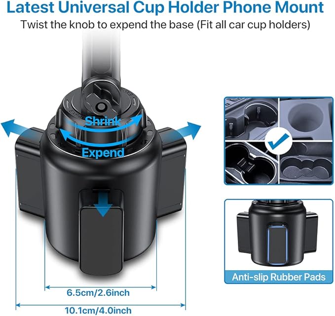 Miracase Cup Phone Holder for Car, [Upgraded Version] Adjustable Long Neck Car Cup Holder Phone Mount Cradle Friendly Compatible with iPhone Samsung Google and All Smartphones, Red