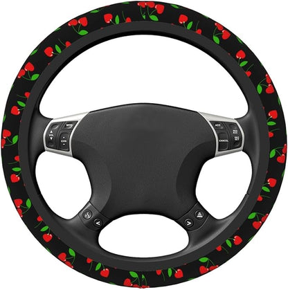 Red Hearts Cherry Steering Wheel Cover for Men Women Universal Car Accessories 15 Inch Neoprene Auto Interior Decor