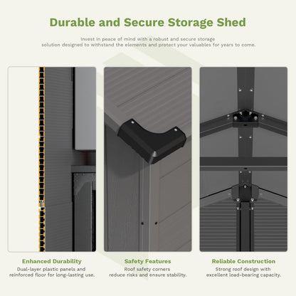 Patiowell 6x10FT Outdoor Storage Shed with Floor, Plastic Resin Garden Shed with Lockable Door, Windows, Weather-Resistant for Lawn Mower, Tool & Backyard Storage (Dark Grey)