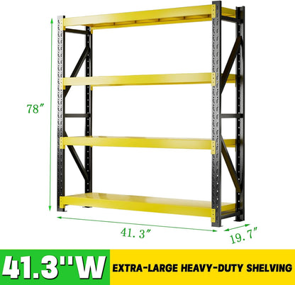3000LBS Heavy Duty Storage Shelves,78''H Metal Garage Shelving, 4-Tier Adjustable Garage Organization Shelving Units, Industrial Shelving for Warehouse,Workshop- Black & Yellow