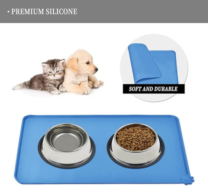 Reopet Waterproof Pet Feeding Mat with High Raised Edges, Heavier and Thicker Placemats for Cat Dog Water Bowl with BPA Free, Dogs Cats Food Mats for Messy Drinkers to Prevent Spill and Protect Floors