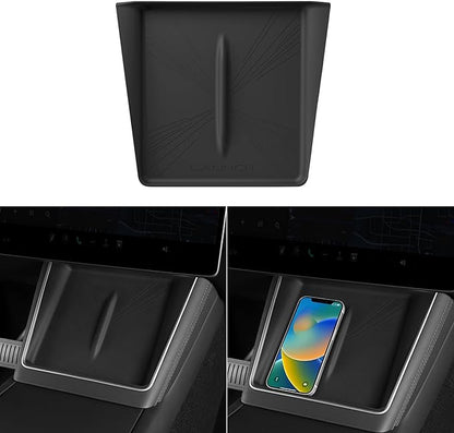 LUCKEASY Wireless Charging Pad for Tesla Model Y Juniper 2025 2026 Center Console Wireless Charger Pad Non-Slip Silicone Mat for Model Y Accessories Black (Lightspeed Texture)