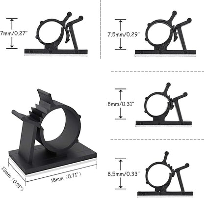 Viaky 30 Black Adjustable Cable Clips, Reusable Buckle Self-Adhesive Wiring Fixing Nylon Bracket Wire Management Suitable for 0.3 Inch Diameter(8mm) Cable