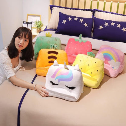 Dpofirs Pillow Tablet Stand, Soft Plush Tablet Holder with Storage Pockets for Kids, Compatible with pads Tablet Phone, Sturdy Fluffy Cushion for Home Travel School Birthday Christmas (green)