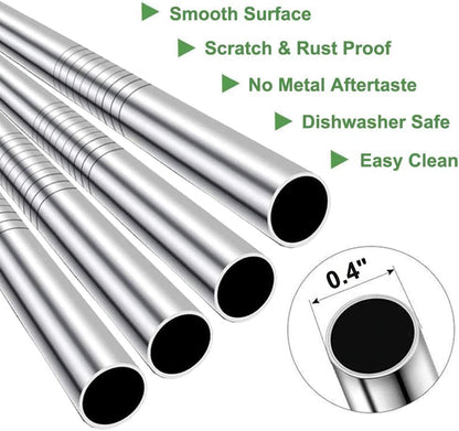 Vinaco 4 Pack 0.4" Wide Bore Reusable Stainless Steel Metal Smoothie Straws