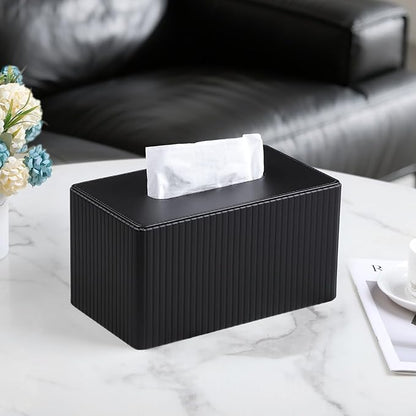 MEIBOOCH Extra Large Tissue Box Cover for Standard Size 180 to 230 Count Box of Tissues, PU Leather Rectangle Tissue Holder with Magnetic Closure (Black)