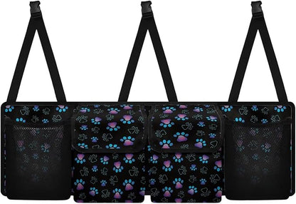 Small Car Trunk Organizer Back Seat Hanging Car Organizers and Storage, Paw Print Car Backseat Organizers, Easy to Clean and Install
