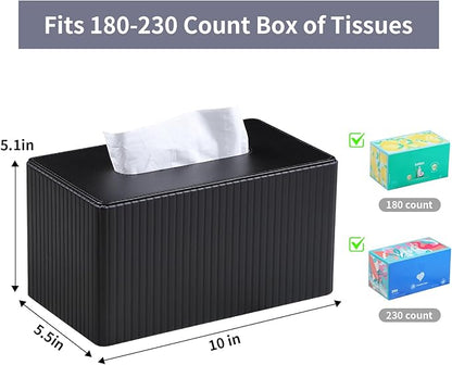 MEIBOOCH Extra Large Tissue Box Cover for Standard Size 180 to 230 Count Box of Tissues, PU Leather Rectangle Tissue Holder with Magnetic Closure (Black)