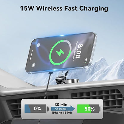 Lecork for Magsafe Car Mount Charger, 15W Magnetic Wireles Car Charger for iPhone 12 13 14 15 16 Series, Stick On Dashboard Phone Holder Mount for Samsung S25 Series, Zinc Alloy Shell, Black