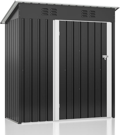 Polar Aurora Outdoor Storage Shed, Metal Garden Shed with with Updated Frame Structure, Tool Sheds for Backyard Garden Patio Lawn (Black, 5x3 FT)