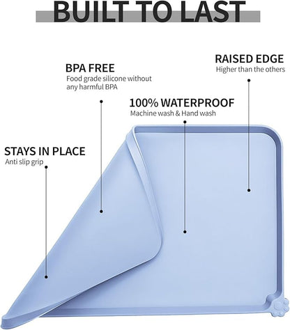 Reopet Waterproof Pet Feeding Mat with High Raised Edges, Heavier and Thicker Placemats for Cat Dog Water Bowl with BPA Free, Dogs Cats Food Mats for Messy Drinkers to Prevent Spill and Protect Floors