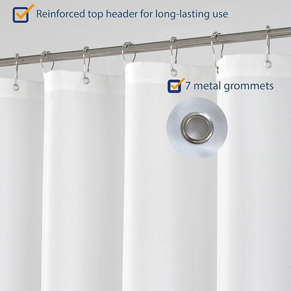 N&Y HOME Small Fabric Shower Curtain Liner for Long Stall Size 36 x 78 inches,Hotel Quality, Washable, White Narrow Bathroom Curtains with Grommets, 36x78