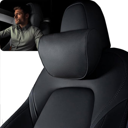 HOPON 2025 Upgrade Headrest Pillow for Tesla Model 3 Model Y with Adjustable Strap,Fits All Vehicles,Car Neck Pillow with Leather,for Head,Neck,Shoulders,Multipurpose,Car Accessories 1 Pack (Black)