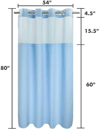 River Dream Sky Blue Fabric Shower Curtain Set, Cotton Blend, Waffle Weave, with Snap in Replacement Liner，71 x 86 inches