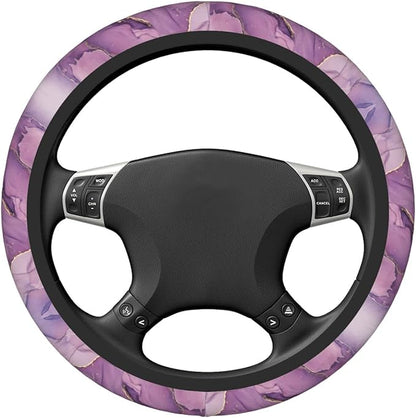 Purple Marble Steering Wheel Cover Women Men Elastic Stretch Soft Car Wheel Protector Universal Breathable No-Slip Car Accessories for Truck Van SUV Auto Fit 14-15 Inches