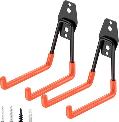 TICONN 2 Pack Heavy Duty Garage Hooks, Steel Utility Wall Storage Hooks, Wall Mount Hanger Organizer for Ladders, Bikes, Tools, Bulky Items (Medium, Orange Square)
