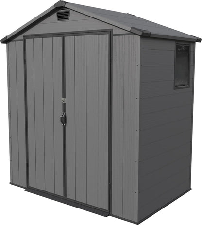 Patiowell 6X4 FT Plastic Outdoor Storage Shed with Floor, Resin Outside Tool Sheds with Window and Lockable Door for Backyard, Garden, Tool Storage Usage, Easy to Install, Dark Grey