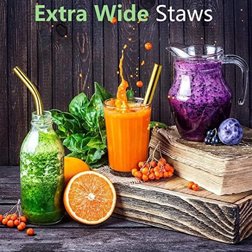 Vinaco 6 Pack Gold 0.4" Wide Bore Reusable Stainless Steel Smoothie Straws