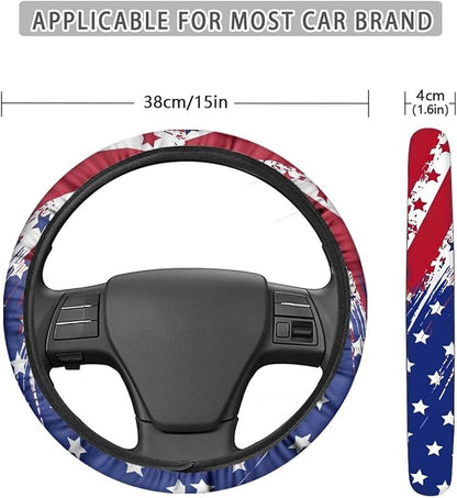 AFPANQZ Elastic Steering Wheel Cover, USA Print Non-Slip Steering Wheel Protective Covers for Women Men Car Accessories Universal 15 Inch Fit Auto, Suvs, Truck