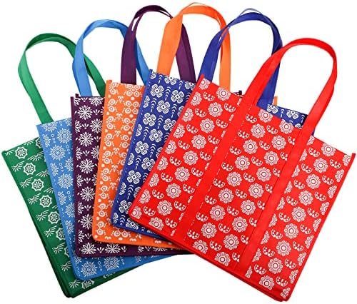 Frcctre 12 Pack Reusable Grocery Bags, Large Foldable Shopping Tote Bags with Long Handles Heavy Duty Reusable Bags for Shopping Groceries Clothes - 6 Assorted Colors